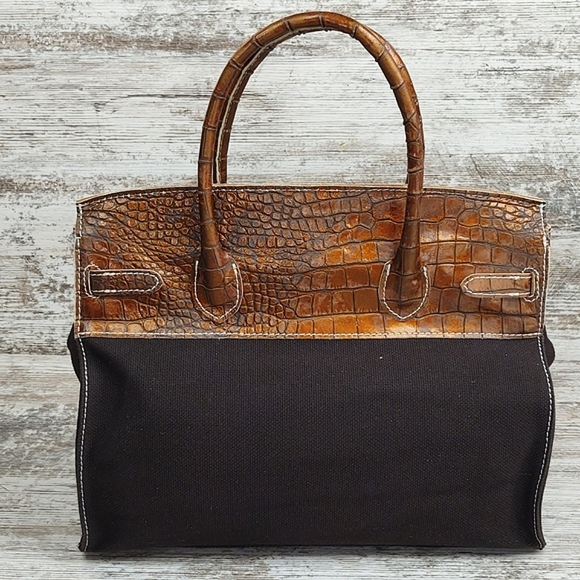 🟧Accessoires De Mademoiselle Cova Leather Croc & Canvas Bag - Picture 6 of 16